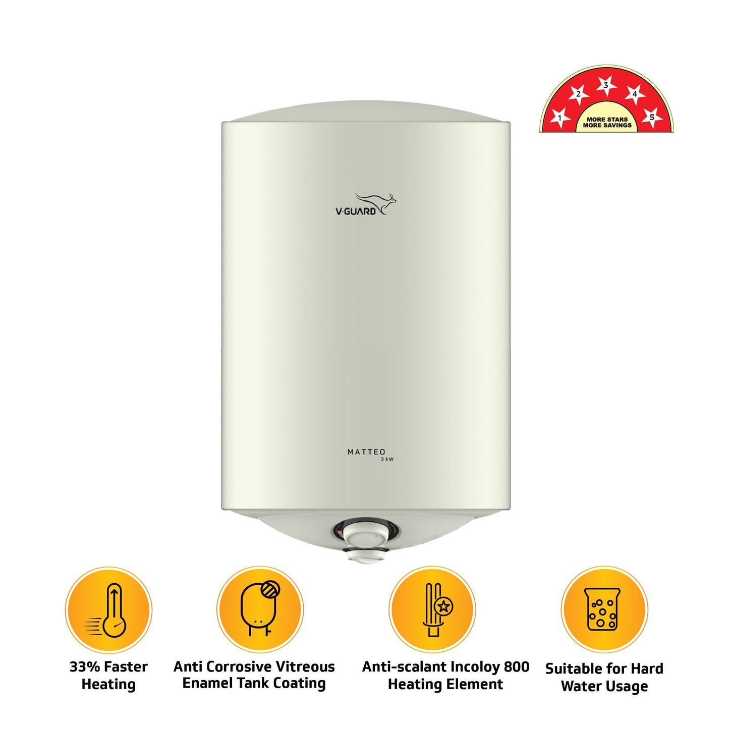 Matteo 3kW 15 L Water Heater with Faster Heating