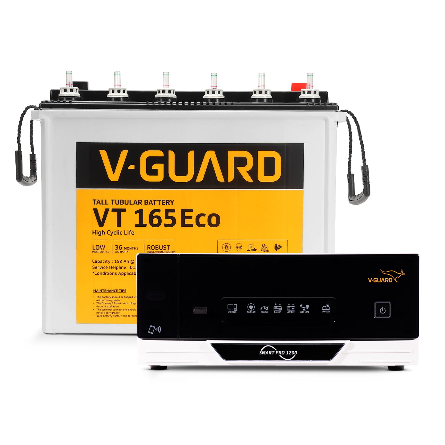 Smart Pro 1200 Inverter + VT 165 Eco Battery Combo for Home, Office & Shops