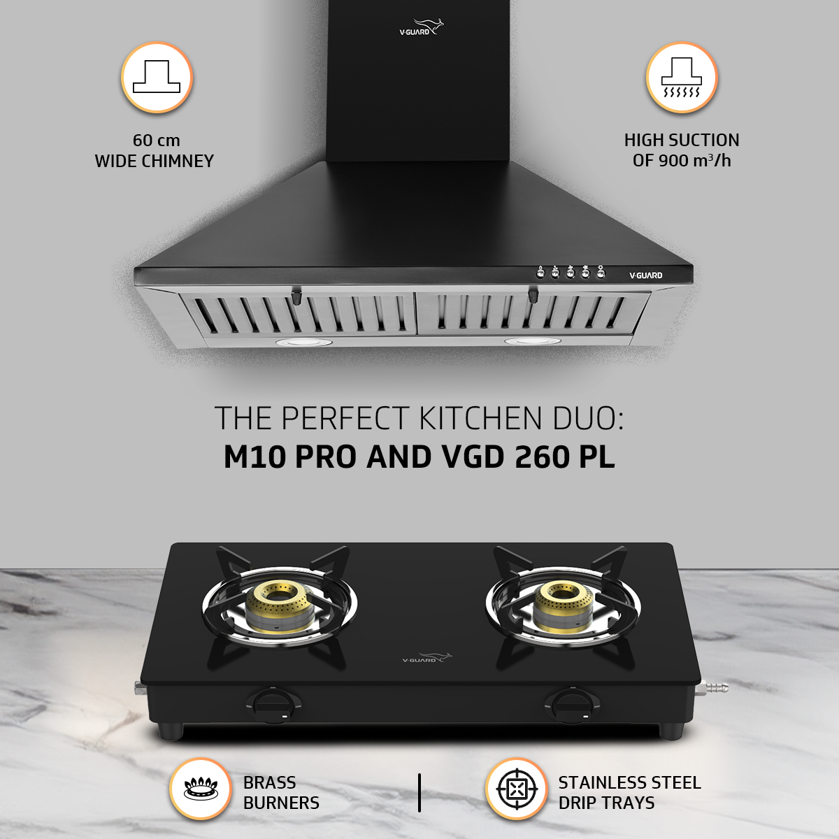V-Guard M10 Pro 60 cm Wide Chimney and VGD 260 PL Gas Stove Combo- The Ultimate Kitchen Duo