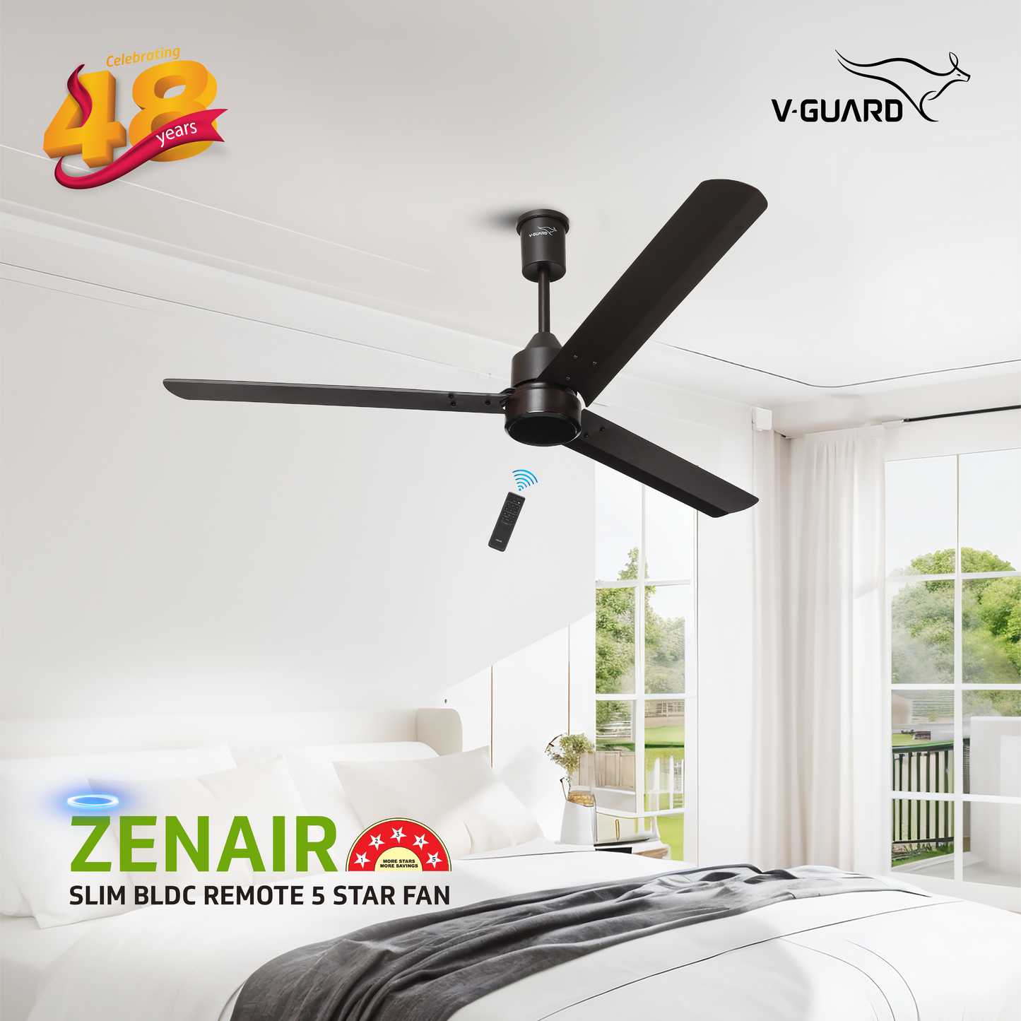 Zenair 5 Star 1200 mm 3 Blade Ceiling Fan (BLDC Motor with Remote | Matte Brown