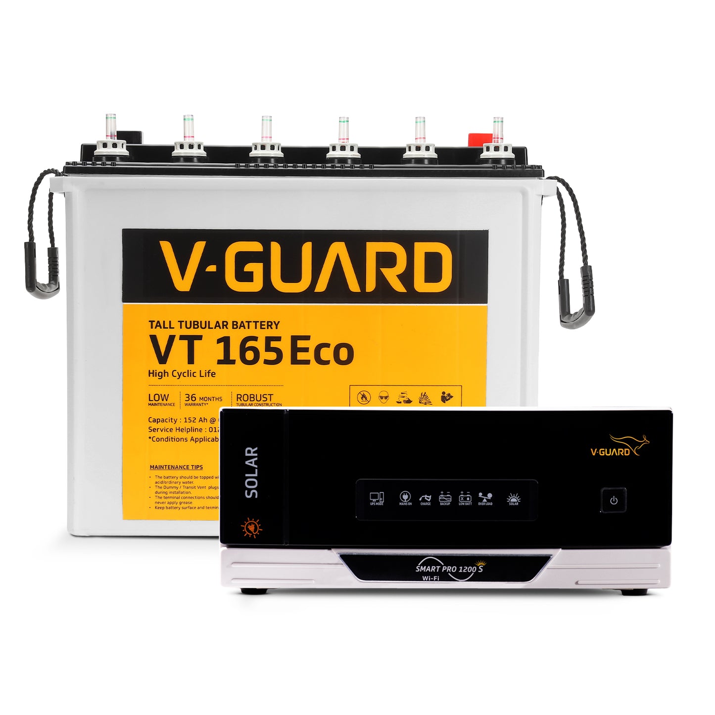 Smart Pro 1200 S Solar Inverter + VT 165 Eco Battery Combo for Home, Office & Shops