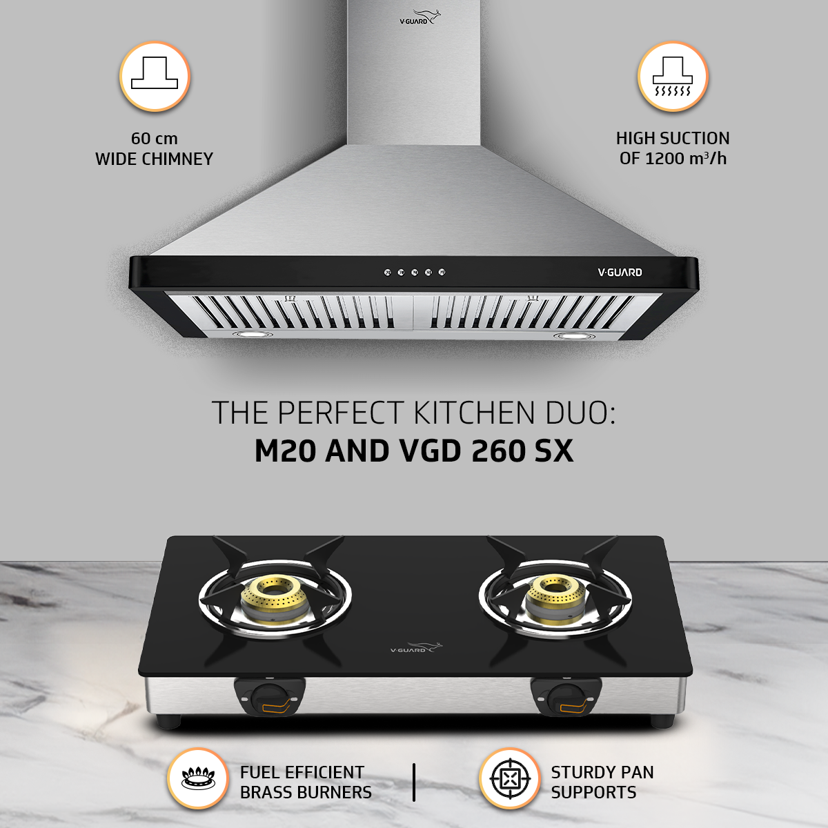 V-Guard M20 60 cm Wide Chimney and VGD 260 SX Gas Stove Combo- The Ultimate Kitchen Duo