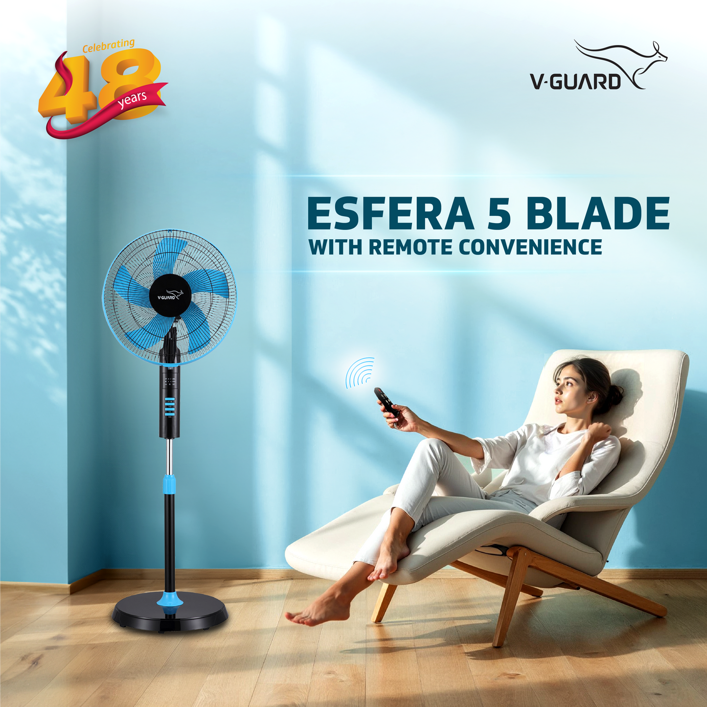 Esfera Remote 5 Blade 40 cm Pedestal Fan, Blue Black