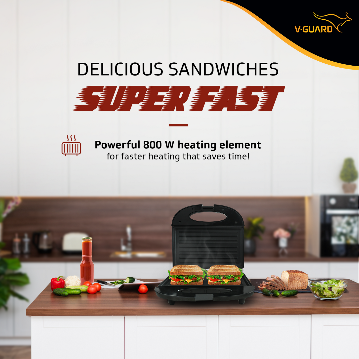VSG80 2 Slice Grill Sandwich Maker | Fixed Non-Stick Grill Plates with Powerful 800 Watt Heating Rods |Easy to Clean Non-Stick Greblon Coating | 1 Year Warranty