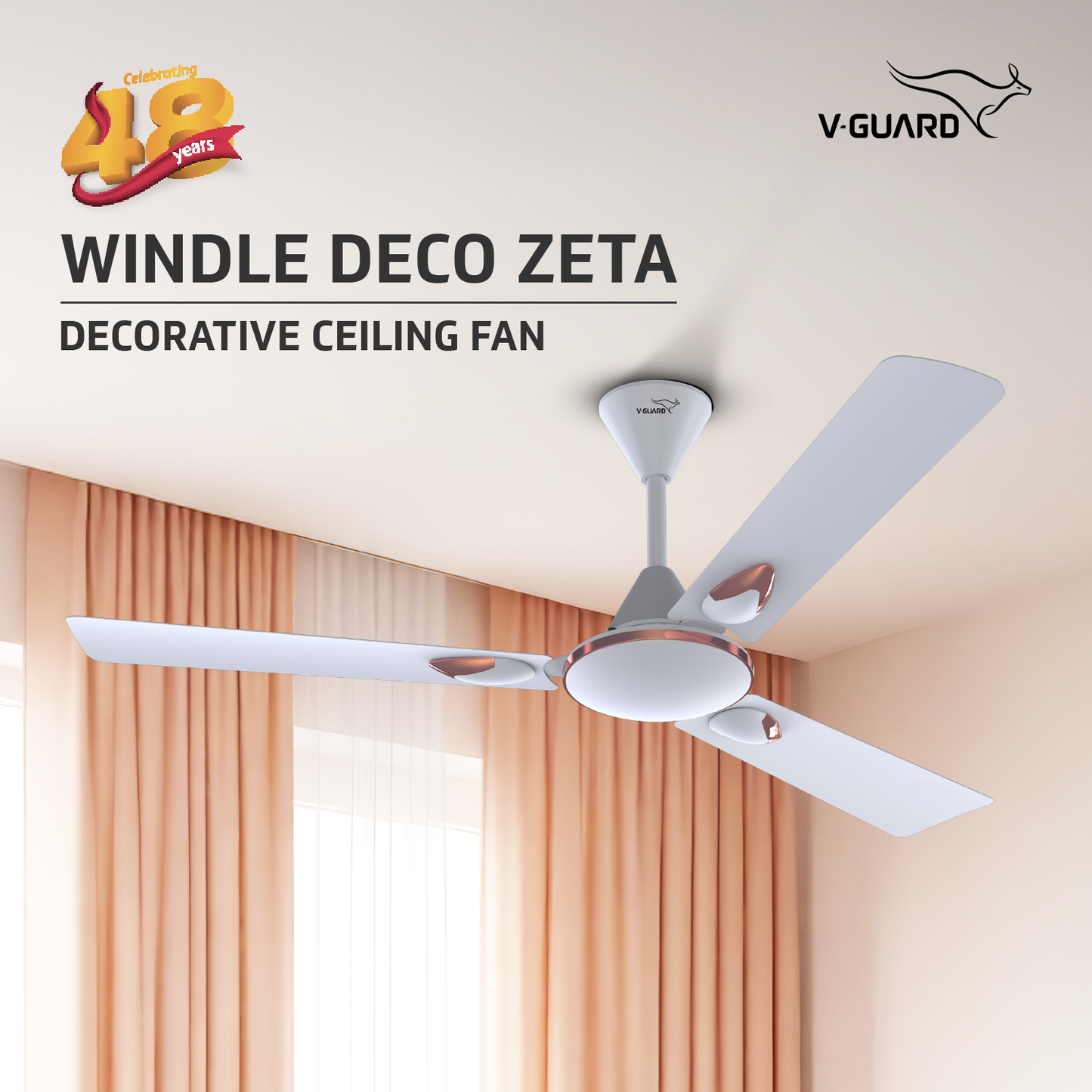Windle Deco Zeta Ceiling Fan, 1.2 m, White