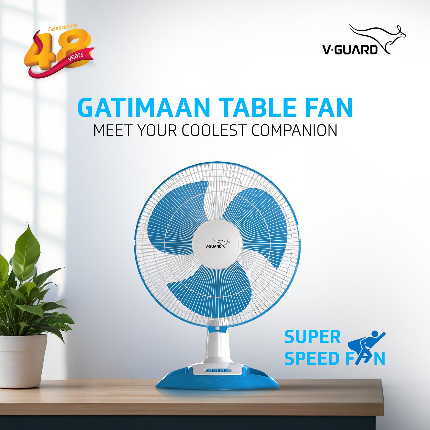 Gatimaan TF Ultra High Speed Table Fan, White Blue