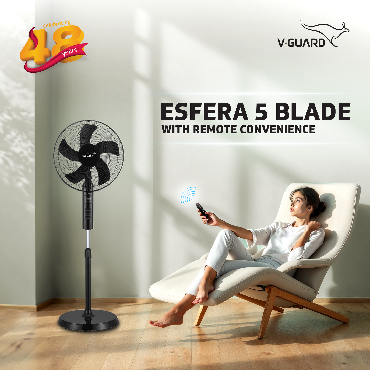 Esfera Remote 5 Blade 40 cm Pedestal Fan, Black