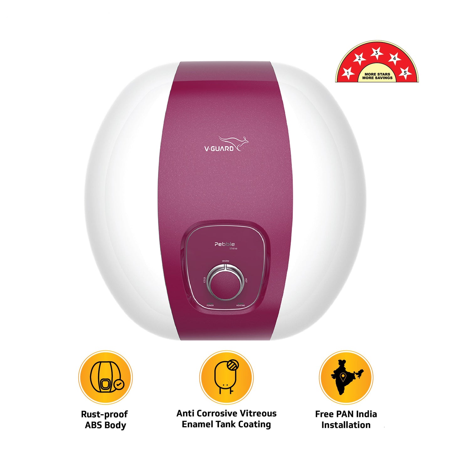 Pebble Shine 15 L Water Heater with Rust Proof ABS Body
