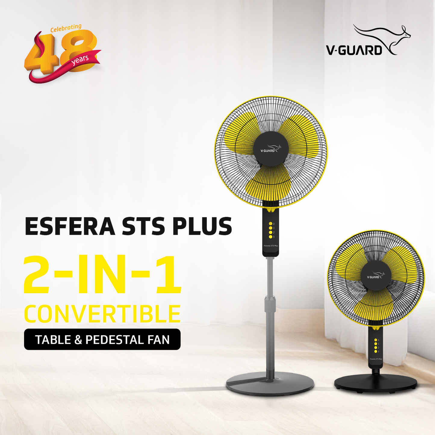 Esfera STS Plus 2 in 1 Convertible Fan 40 cm Pedestal Fan , Yellow Black