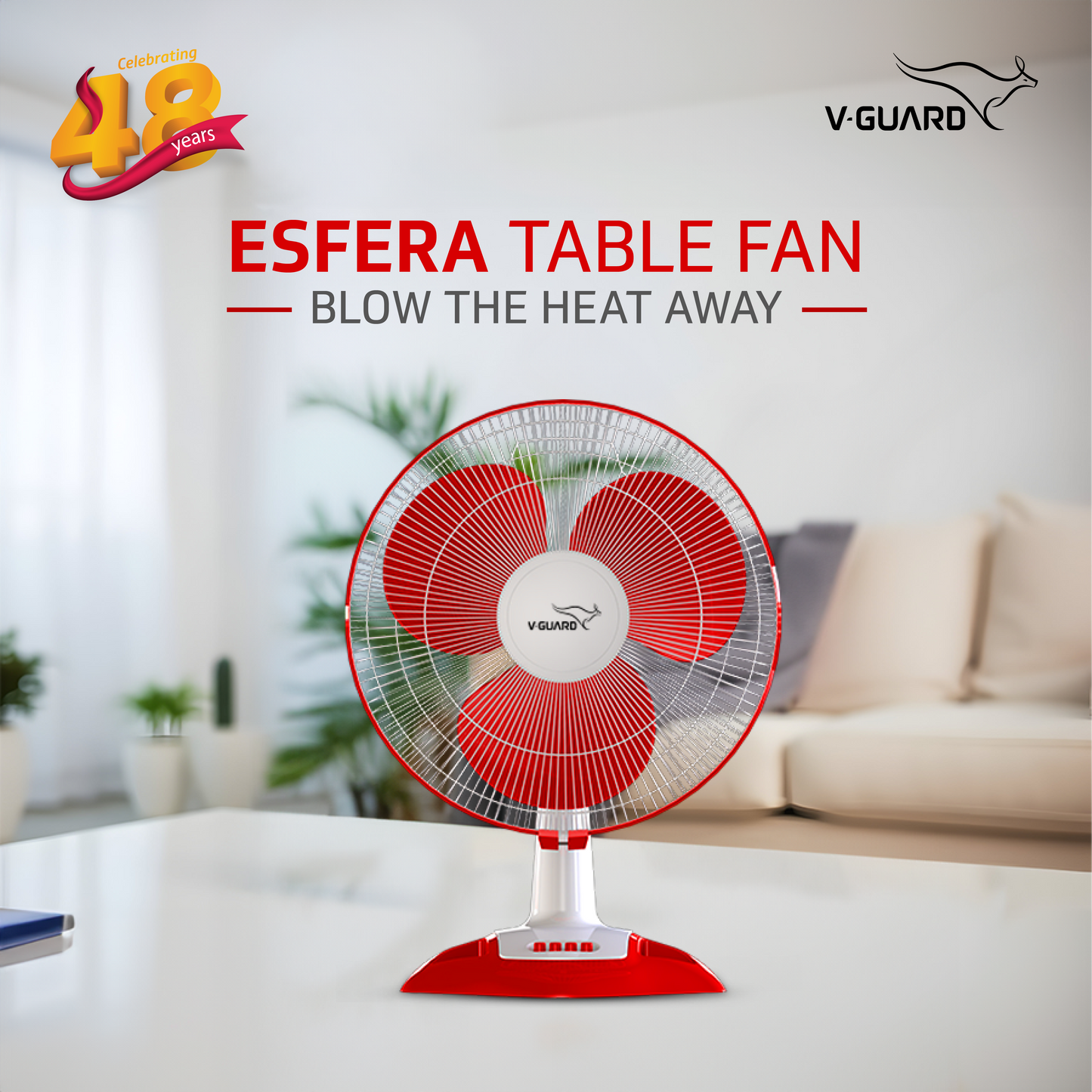 Esfera TF Table Fan, 1350 RPM, White Red