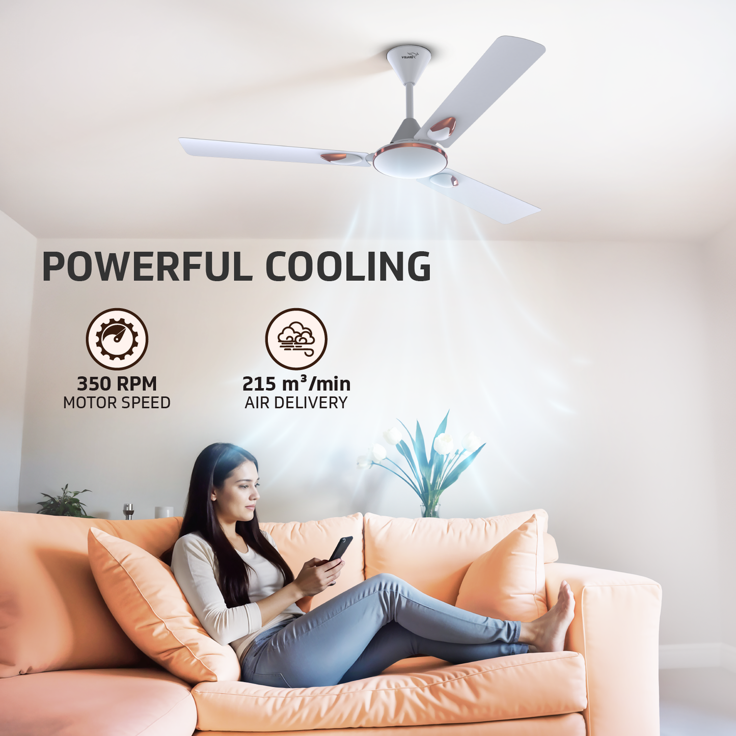 Windle Deco Zeta Ceiling Fan, 1.2 m, White
