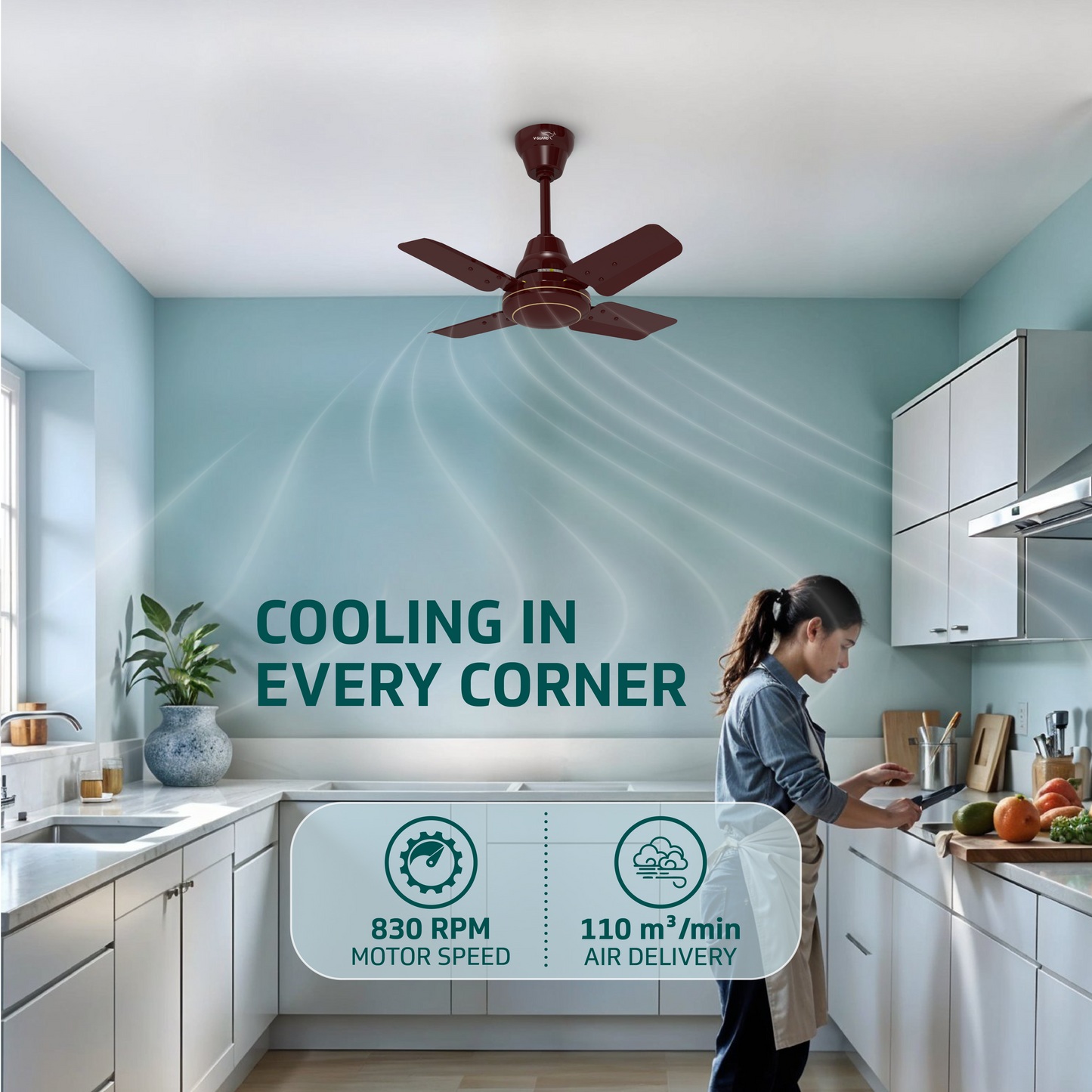 Windle Pro Plus High-Speed Ceiling Fan For Home | 100% Copper 830 RPM Motor | Powder-Coated Gloss Finish | 4 Blade Ceiling Fan | Cherry Brown | 60 cm