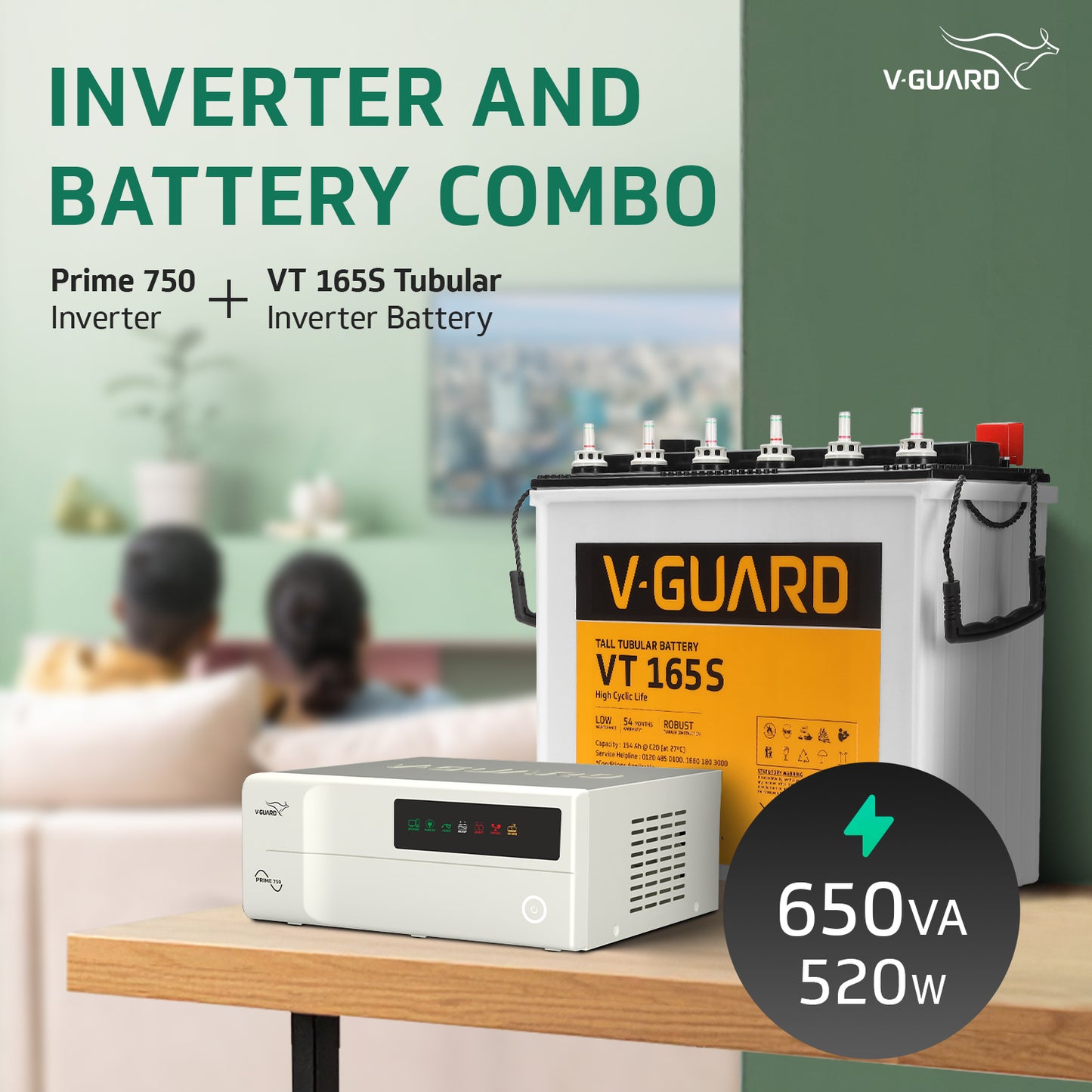 Prime 750 Sine Wave Inverter + VT 165S Battery combo for Home, Office and Shops