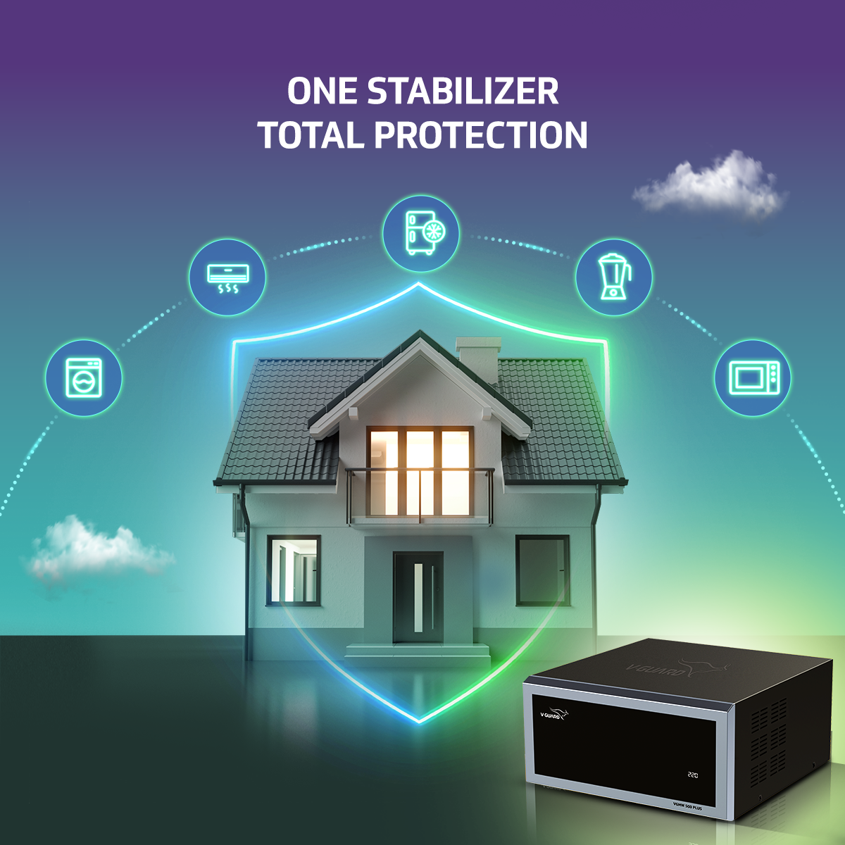 V-Guard Duralis 500 Mainline Stabilizer for Home | Digital Display | Thermal Overload Protection | Wide Input Voltage Range (Working Range 90 VAC-300 VAC) | 2 Year Warranty by V-Guard | Grey