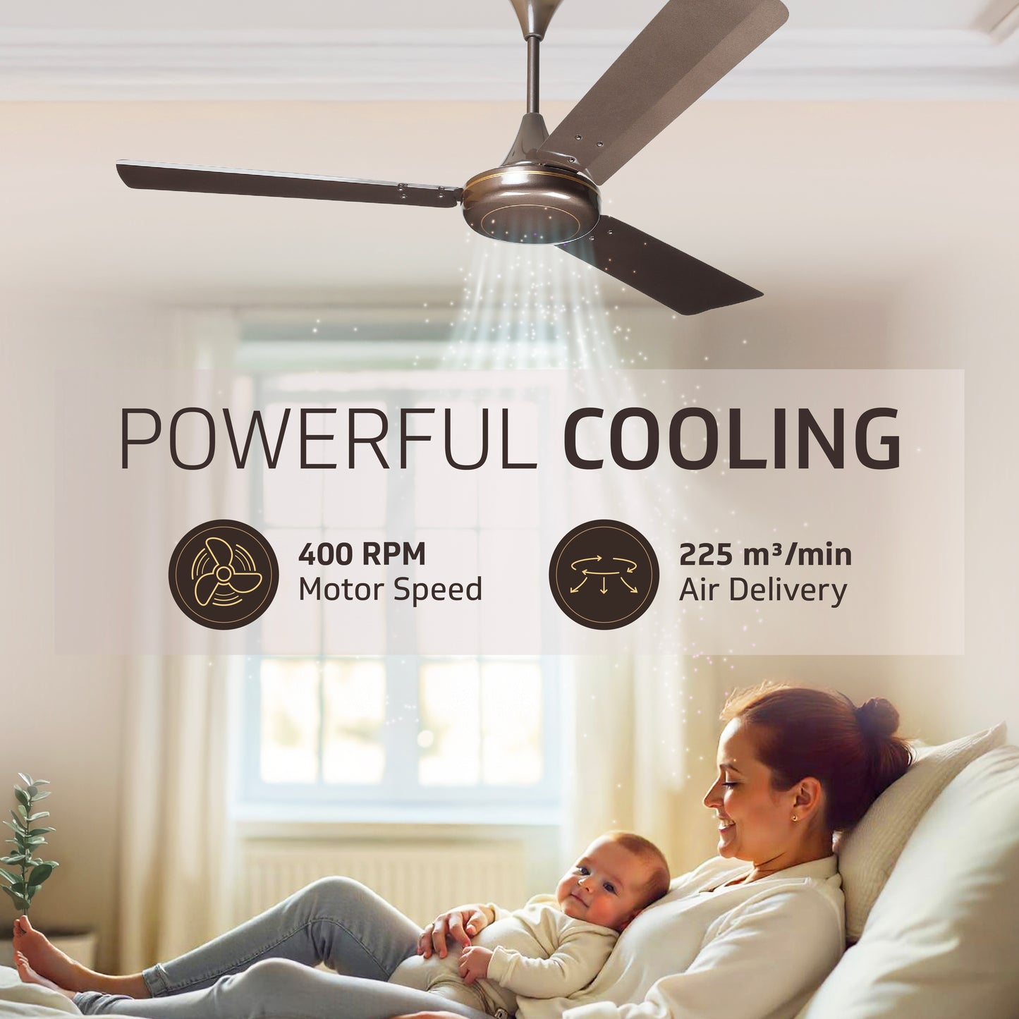 V-Guard Gatimaan Pro EC Ultra High-Speed Ceiling Fan for Home | 400 RPM | Aerodynamically Designed Blades | 1.2M Sweep | Pearl Brown