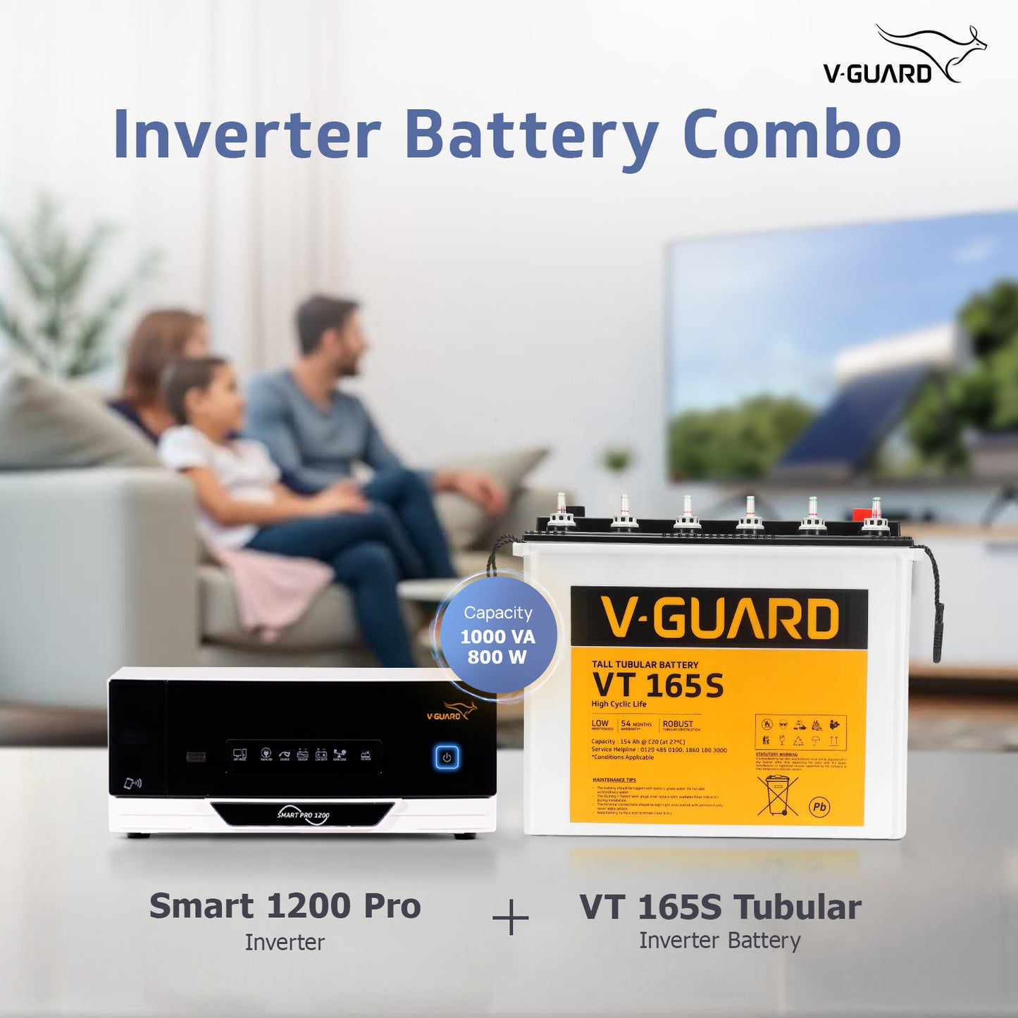 Smart Pro 1200 Inverter + VT 165S Battery combo for Home, Office & Shops