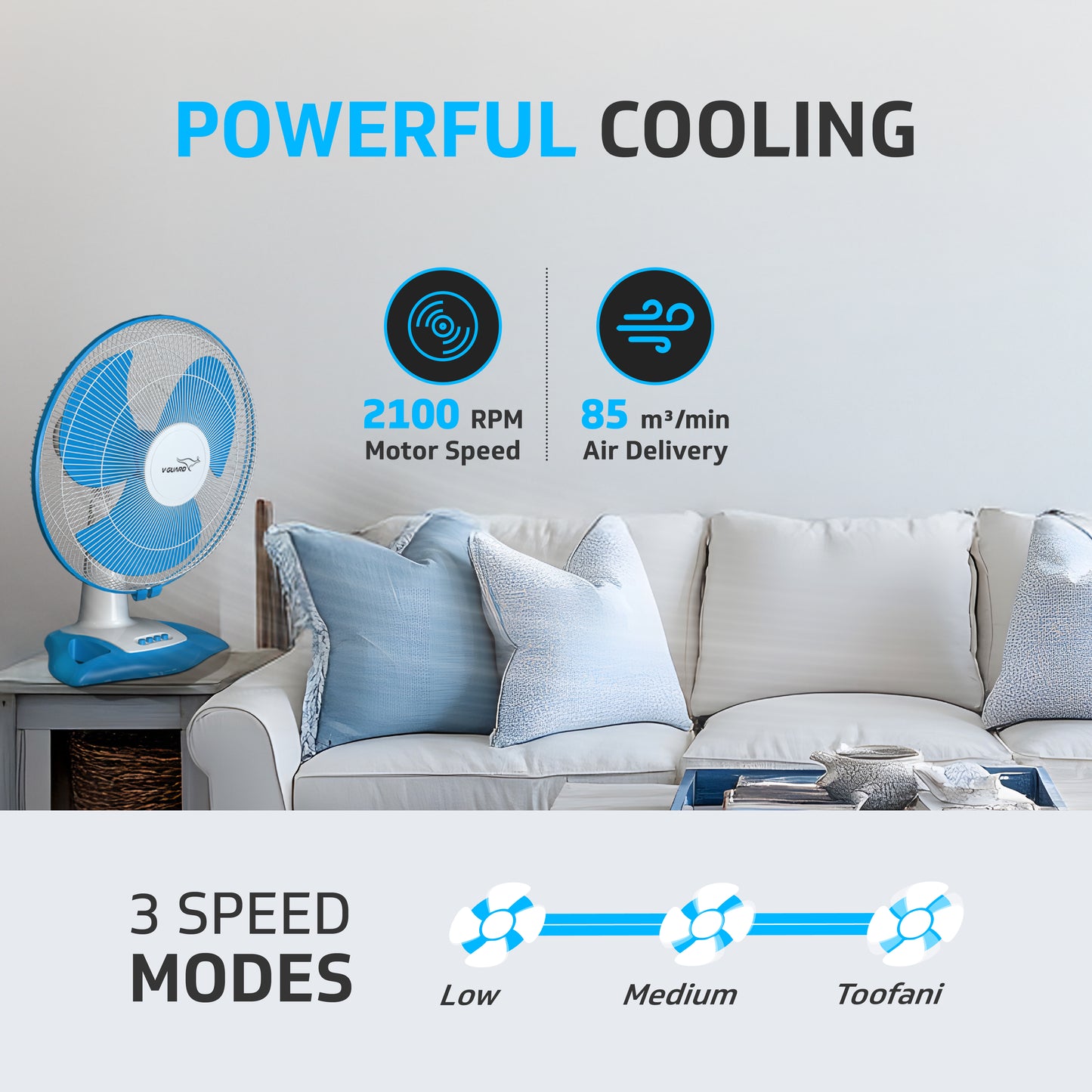 Gatimaan TF Ultra High Speed Table Fan, White Blue