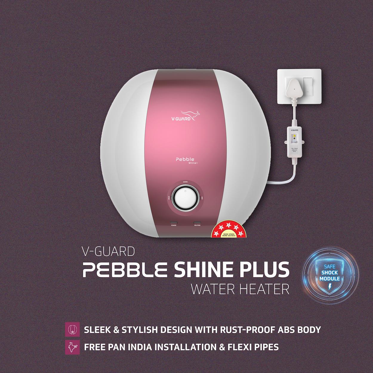 Pebble Shine Plus 15 L Water Heater with Rust Proof ABS Body and Safe Shock Module