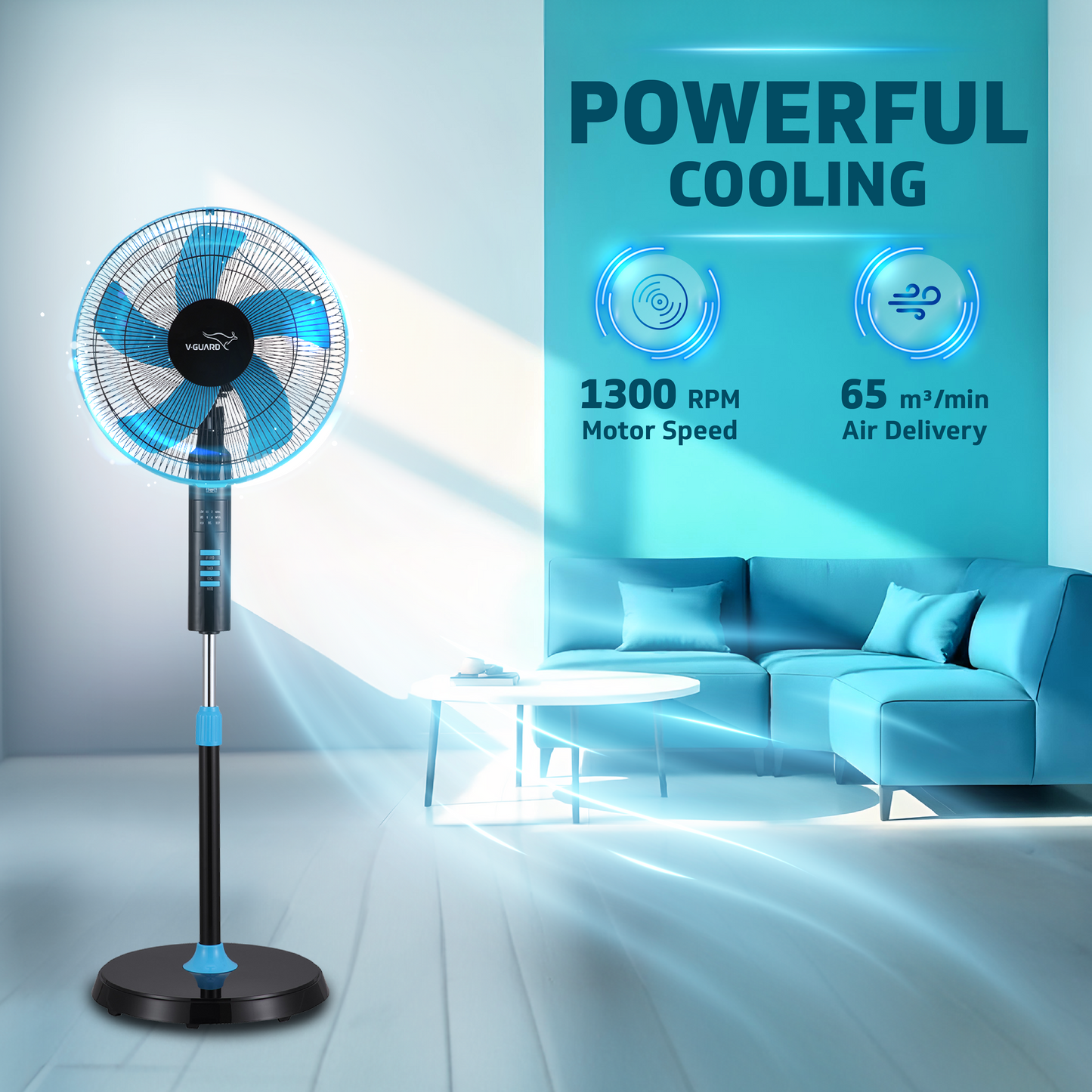 Esfera Remote 5 Blade 40 cm Pedestal Fan, Blue Black