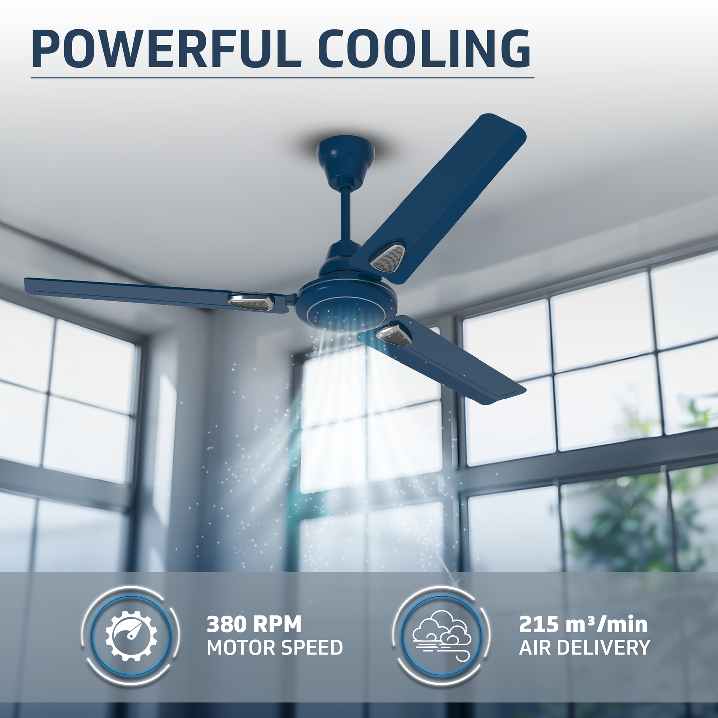 Windle Deco AS Designer Ceiling Fan for Home 1.2 m, Admiral Blue