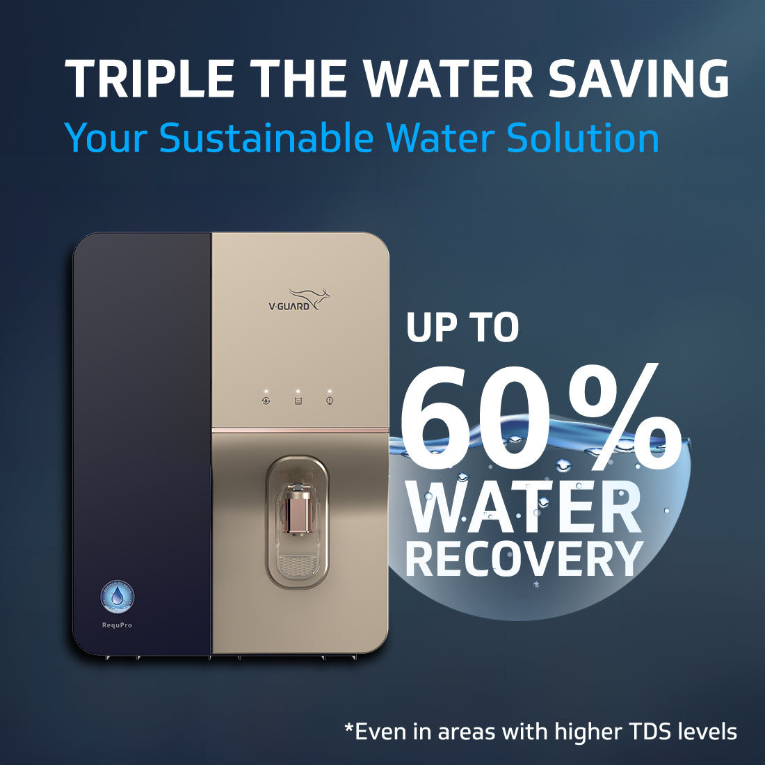 RequPro True High Recovery RO UV UF Copper Water Purifier with Stainless Steel Storage Tank, 9 Stage Purification