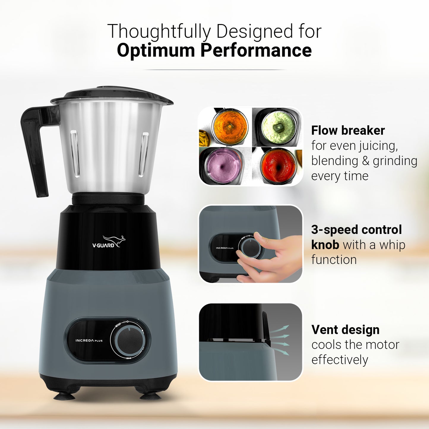 V-Guard Increda Plus 500 Watt Bullet Juicer Mixer Grinder | 2 Year Motor Warranty | 4 Jars (Bullet, Wet, Dry and Chutney) | Stainless Steel Blades | Bullet Jar with Sipper Lid.