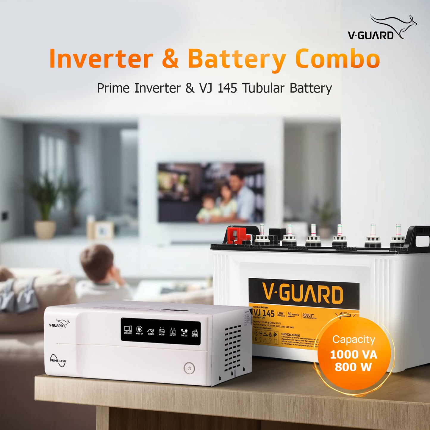 Prime 1150 Inverter and VJ 145 Battery Combo for Home, Office & Shops
