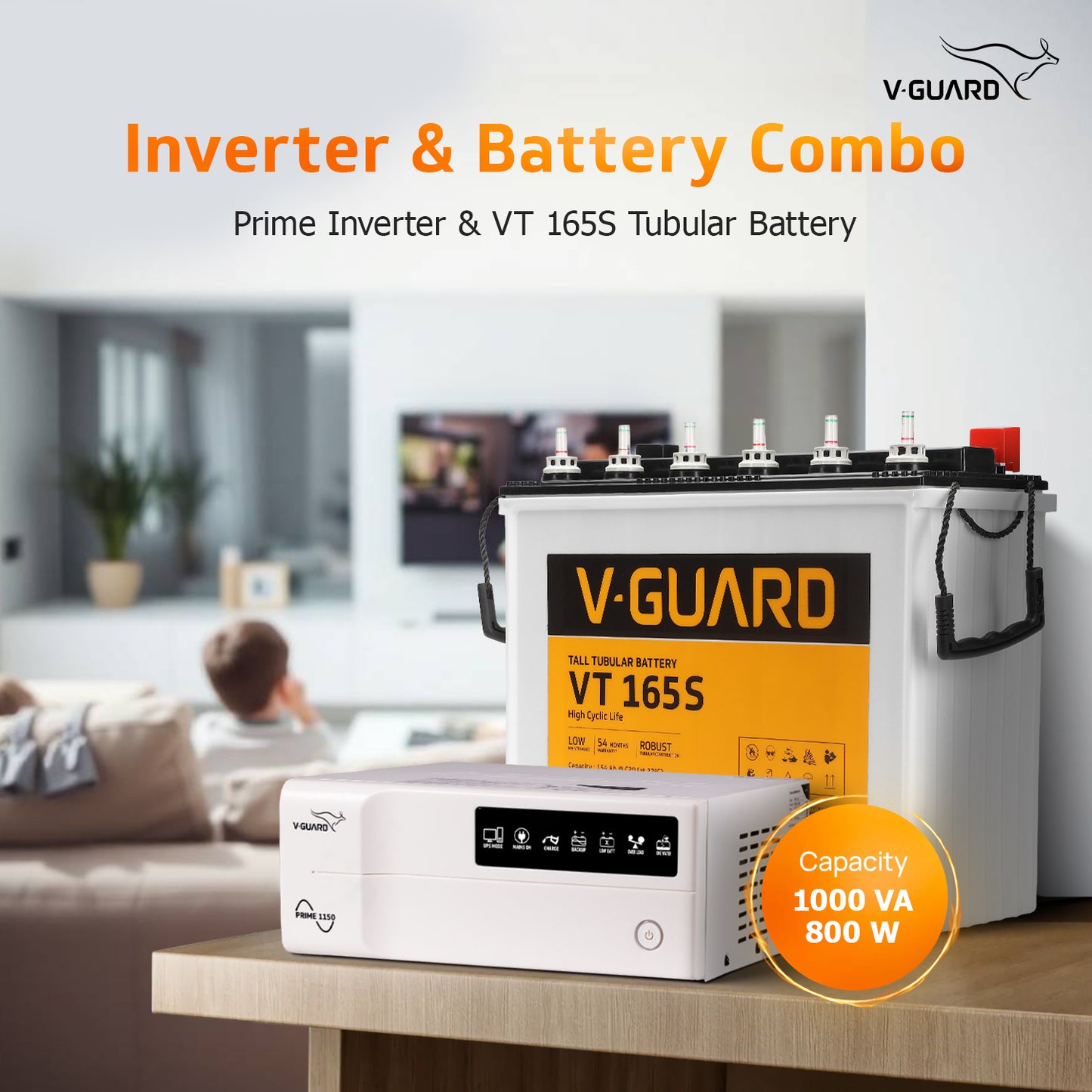 Prime 1150 Inverter + VT 165S Battery combo for Home, Office & Shops