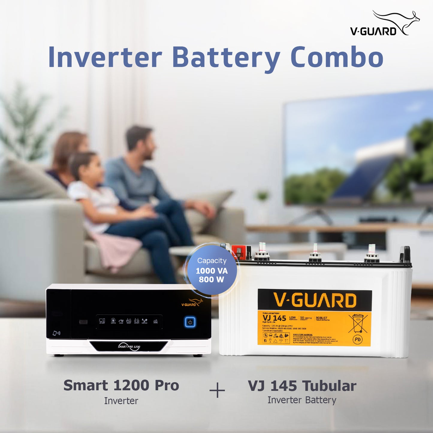 Smart Pro 1200 Inverter + VJ 145 Battery Combo for Home, Office & Shops