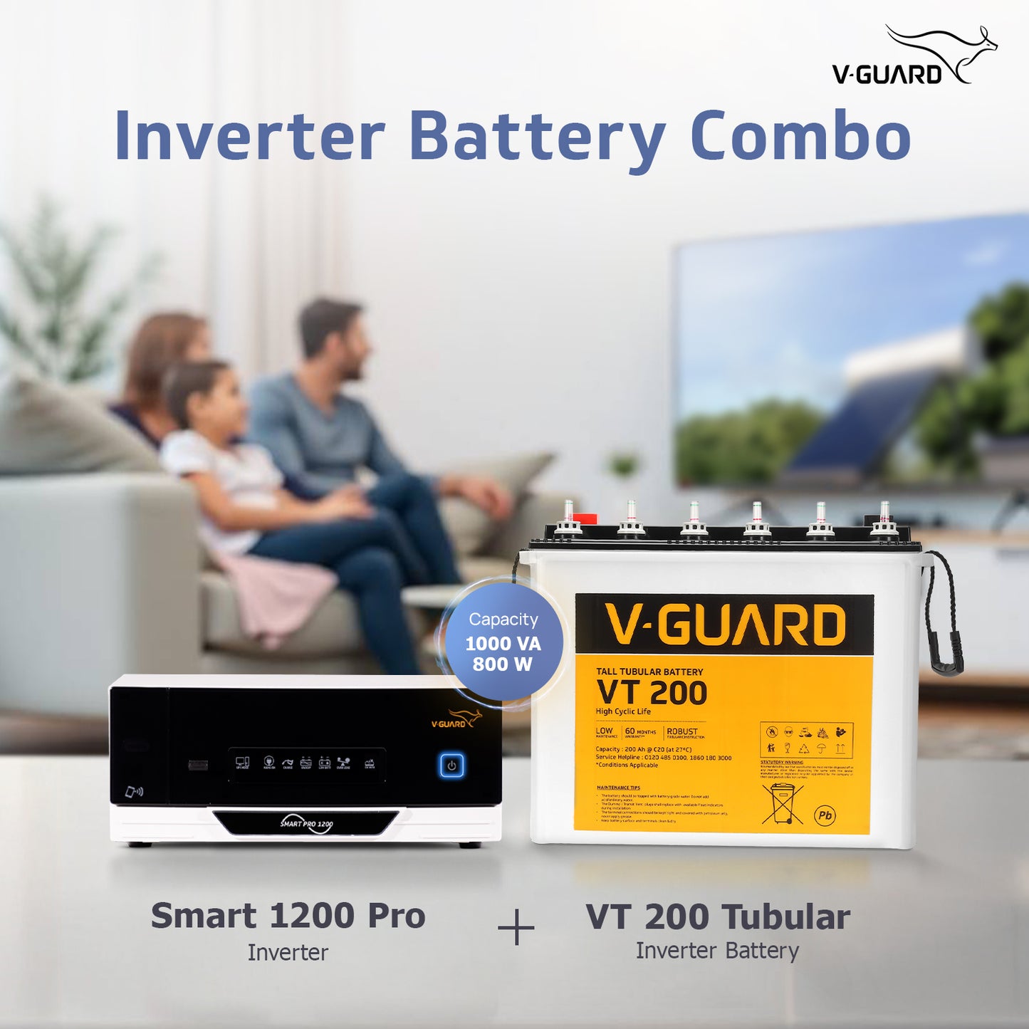 Smart Pro 1200 Inverter + VT 200 Battery Combo for Home, Office & Shops