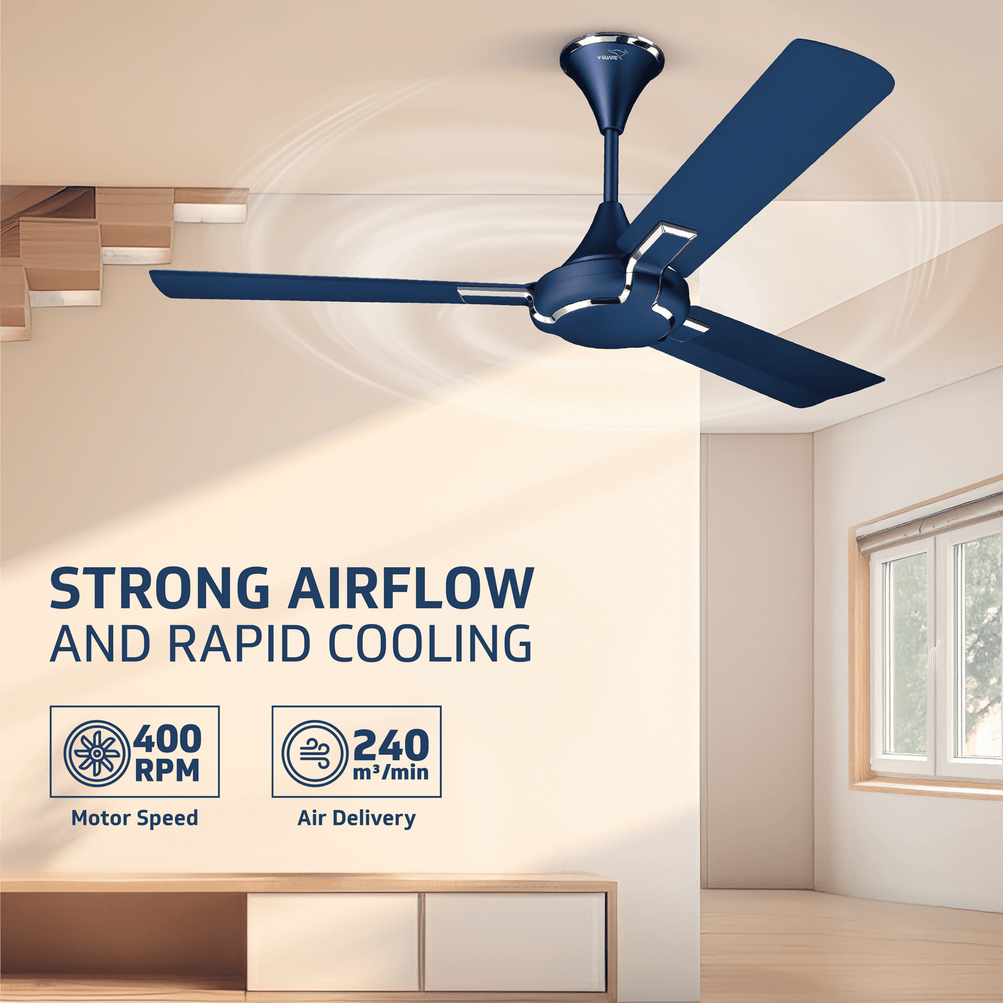 Exado Pro AS Anti Dust High Speed Ceiling Fan for Home 1.2 m, Riband Blue Matte