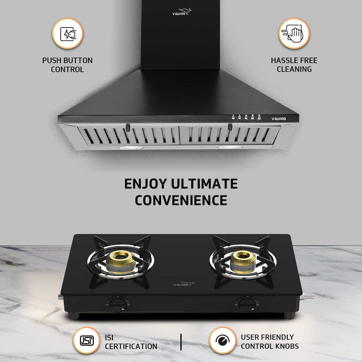 V-Guard M10 Pro 60 cm Wide Chimney and VGD 260 PL Gas Stove Combo- The Ultimate Kitchen Duo