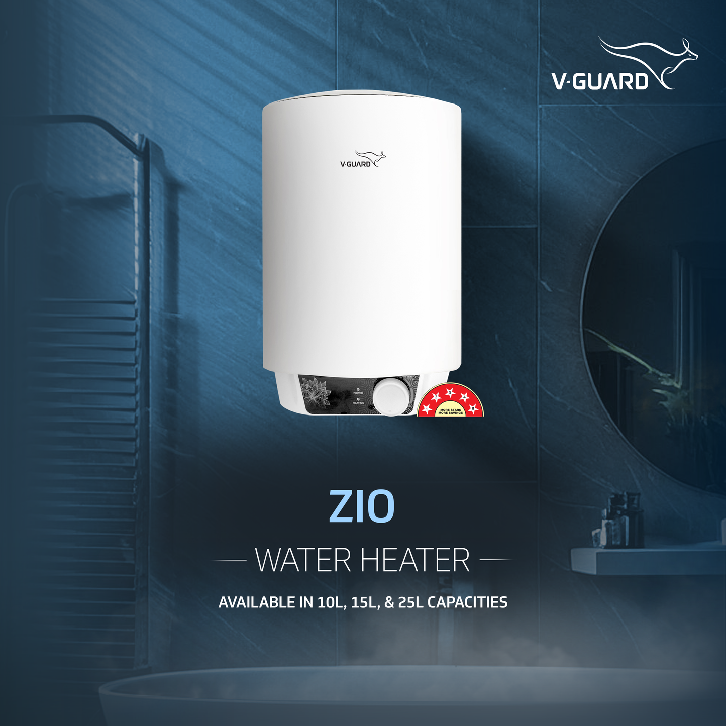 V-Guard Zio 10 Litre Water Heater for Home | 5 Star Rating | Advanced Multi-layered Safety | Suitable for Hard Water & High-rise Buildings | White
