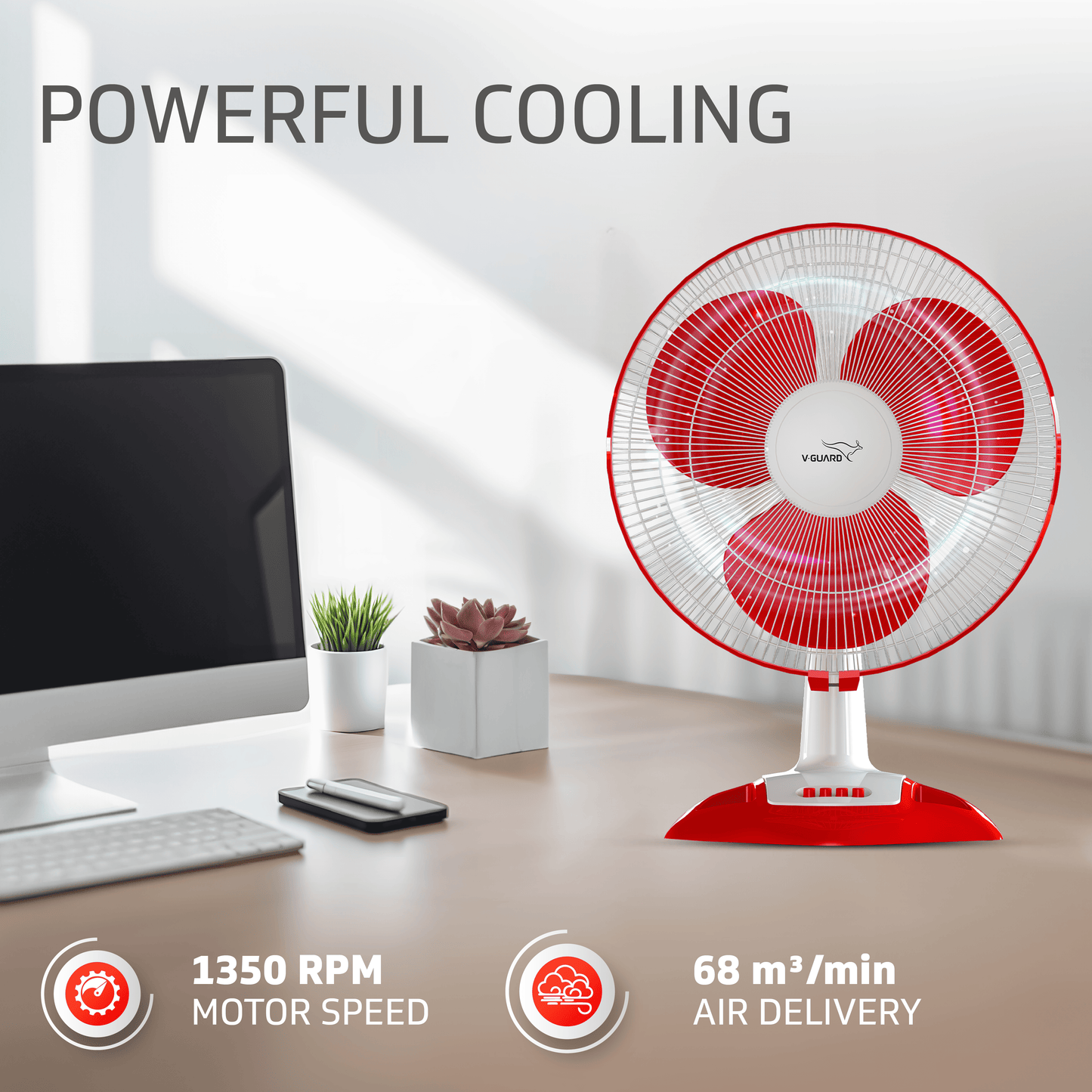 Esfera TF Table Fan, 1350 RPM, White Red