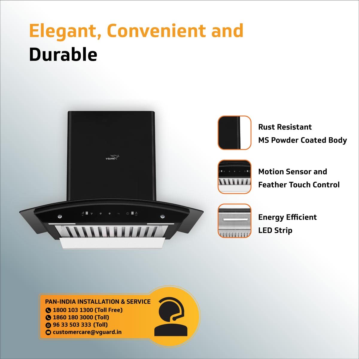 A10 BL140 Kitchen Chimney with 1200m³/hr Suction, Thermal Auto Clean, Curved Glass, Baffle Filter, Motion Sensor Controls, Oil Collector Tray, LED Light (Black)