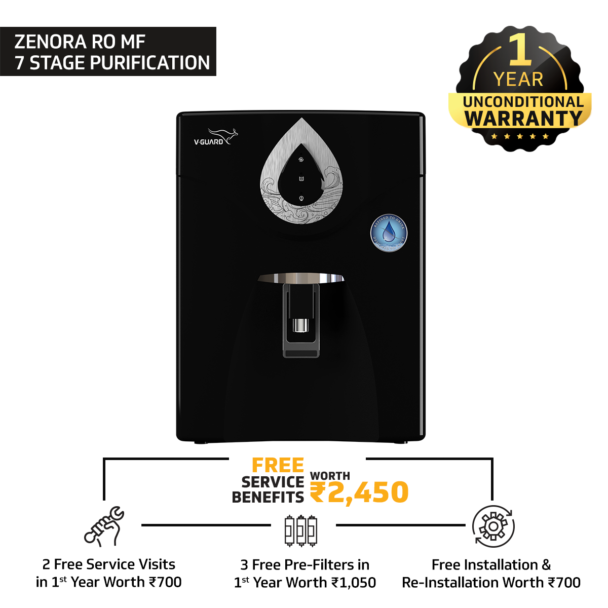 Zenora RO MF Water Purifier with 7 Stage Purification, Suitable for Water with TDS up to 2000 ppm