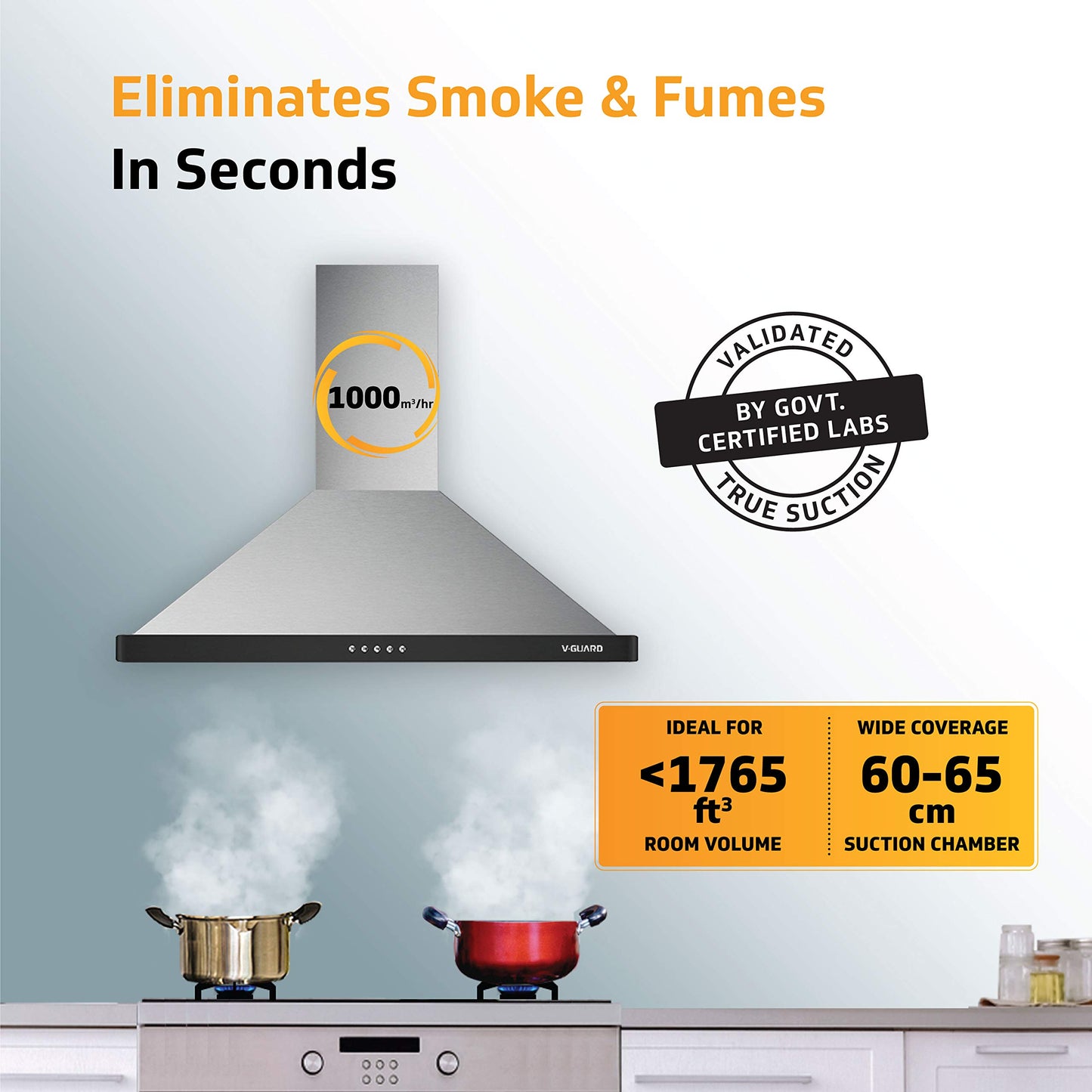 M20 60cm, 1200m³/hr Electric Kitchen Chimney with Baffle Filter, Push Button Controls