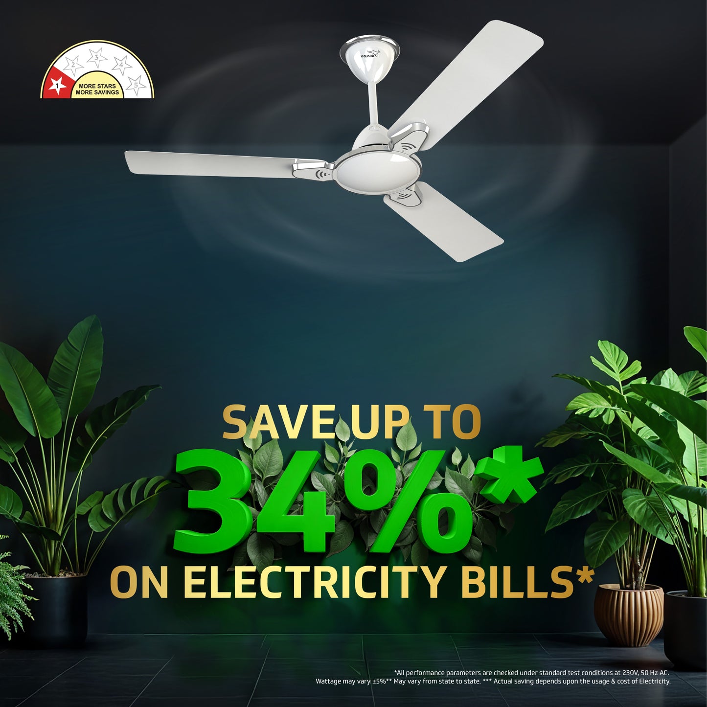 Besa Air Ceiling Fan For Home, High-Speed Copper Motor, Decorative Trims, 1.2 m, Pearl White