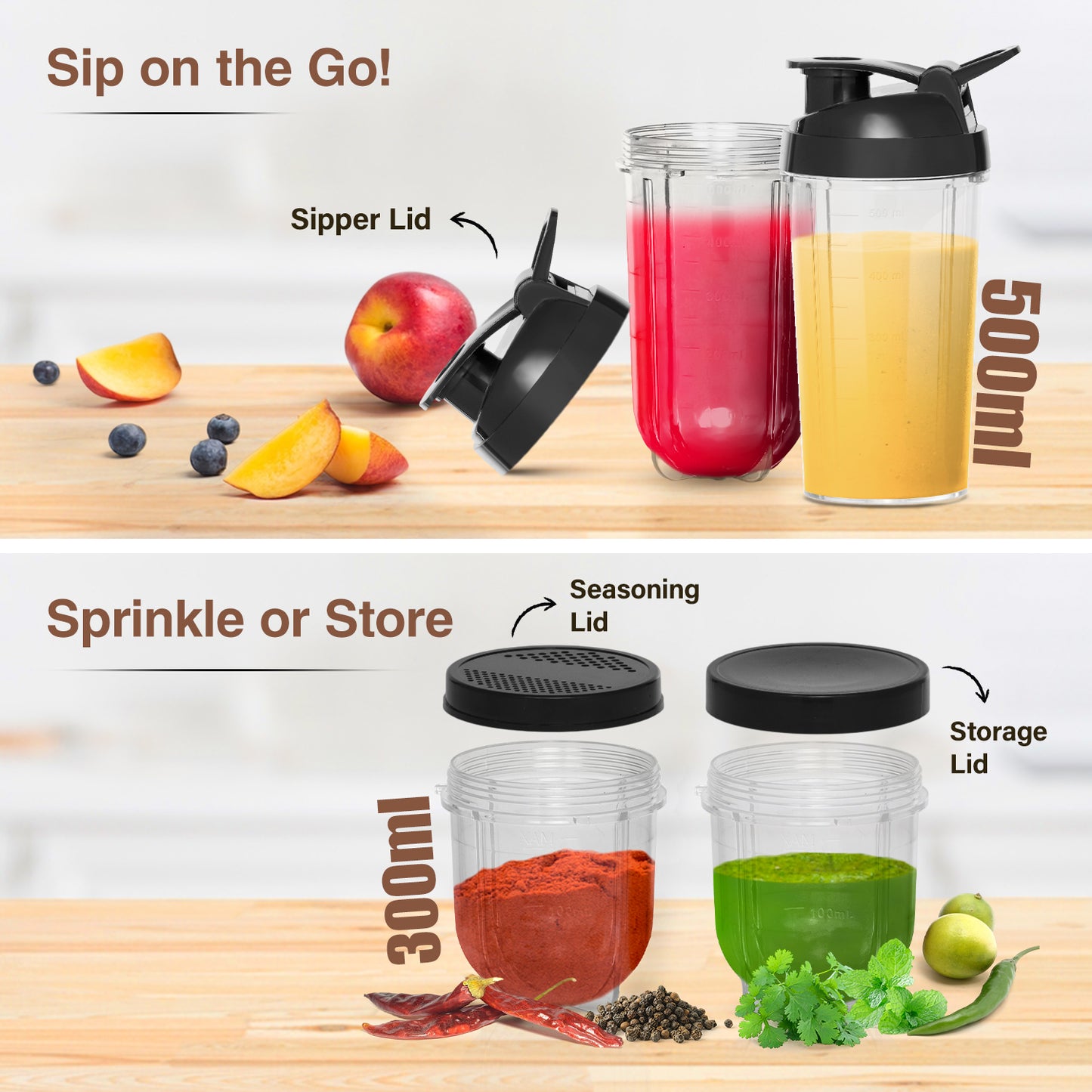 V-Guard Citius Nutri | 5 Leakproof Jars | 2 Years Product & Motor Coverage by V-Guard | 400 W Copper Motor | Upto 22,000 RPM | 1 Tall, 2 Small, 2 Sipper Jars with Storage, Seasoning & Sipper Lids | Sleek ABS Body