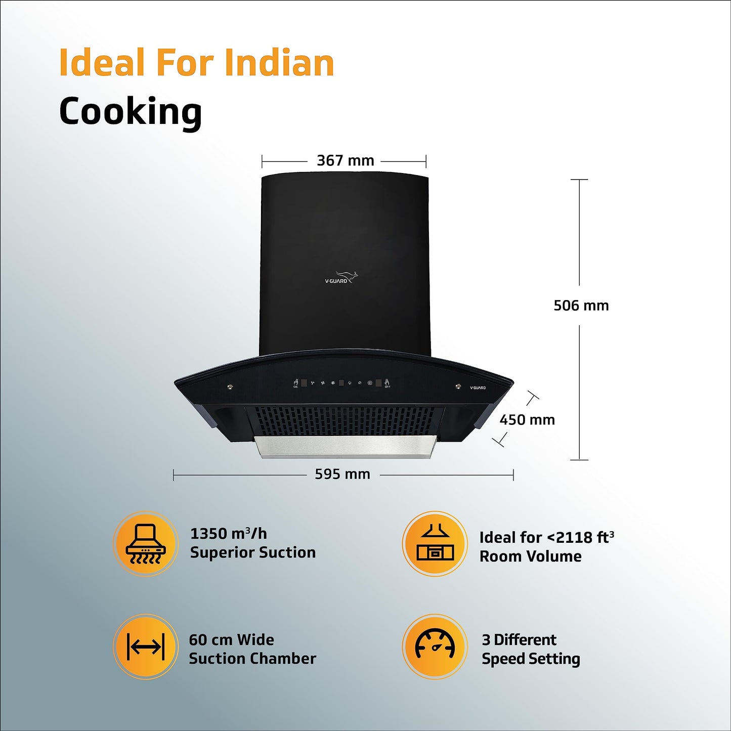 X10 BL180 Kitchen Chimney with 1350m³/hr Suction, Intelligent Auto Clean, Curved Glass, Baffle Filter, Motion Sensor Controls, Oil Collector Tray, LED Light (Black)
