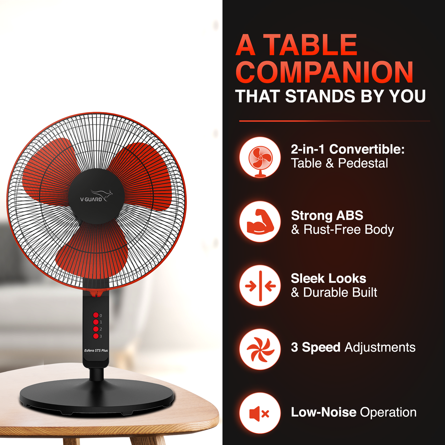 Esfera STS Plus 2-in-1 Pedestal Fan, 3 blade, 40 cm, Red Black