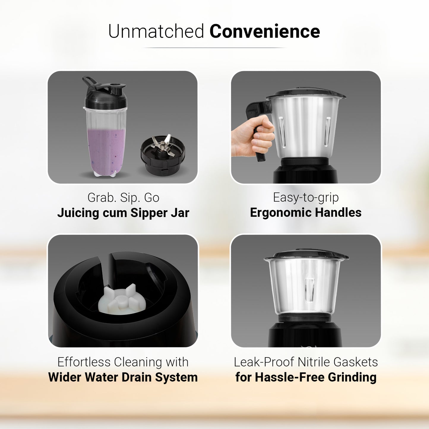 V-Guard Increda Plus 500 Watt Bullet Juicer Mixer Grinder | 2 Year Motor Warranty | 4 Jars (Bullet, Wet, Dry and Chutney) | Stainless Steel Blades | Bullet Jar with Sipper Lid.