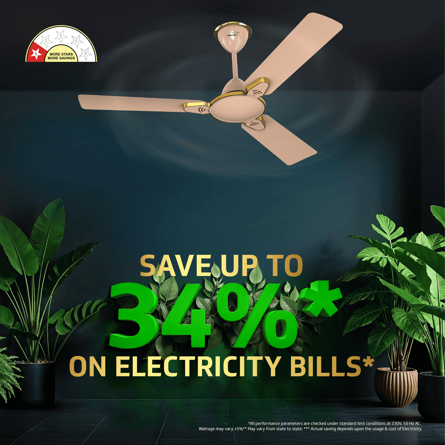Besa Air Ceiling Fan For Home, High-Speed Copper Motor, Decorative Trims, 1.2 m, Rose Glow