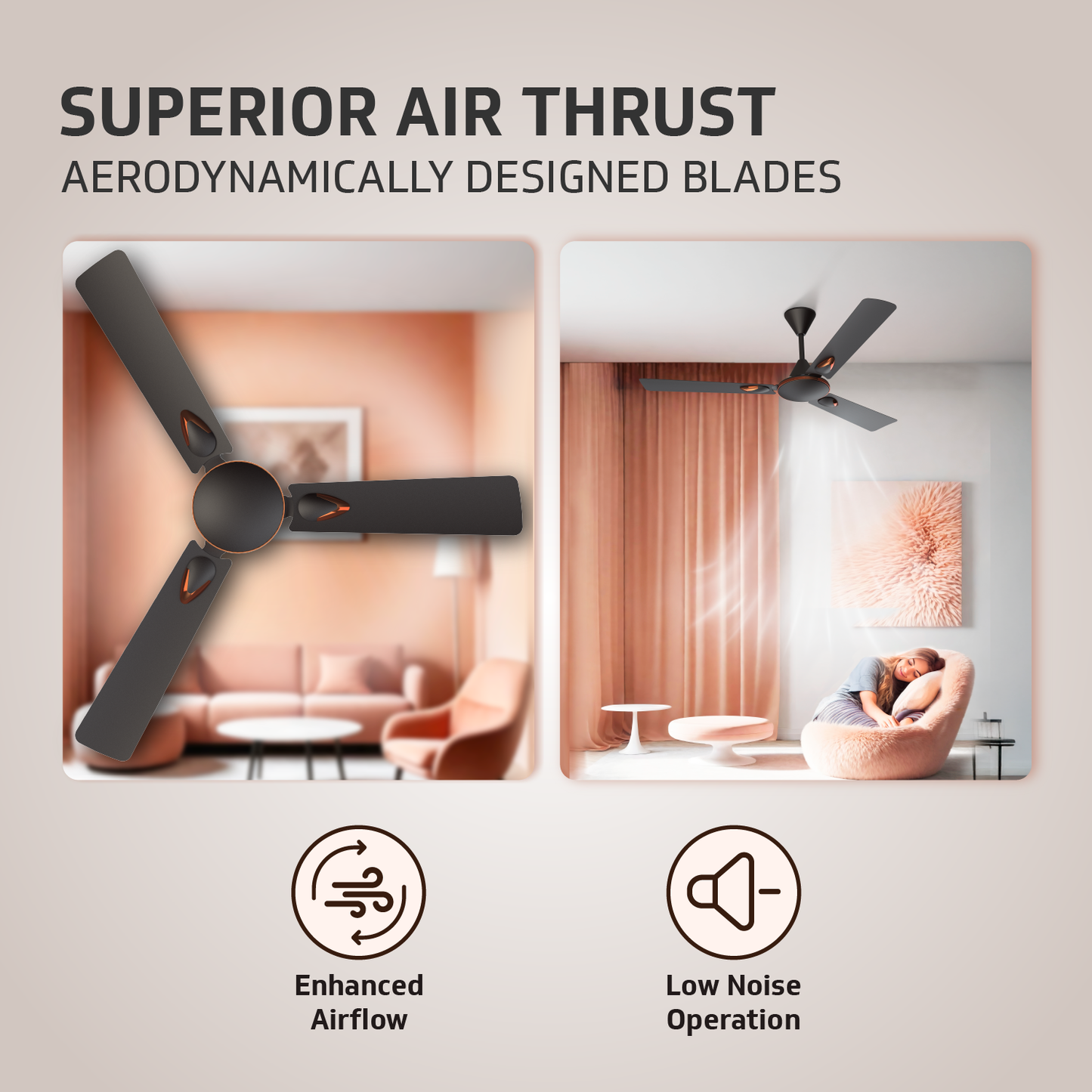 Windle Deco Zeta Ceiling Fan, 1.2 m, Matte Brown