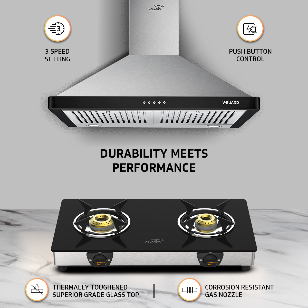 V-Guard M20 60 cm Wide Chimney and VGD 260 SX Gas Stove Combo- The Ultimate Kitchen Duo