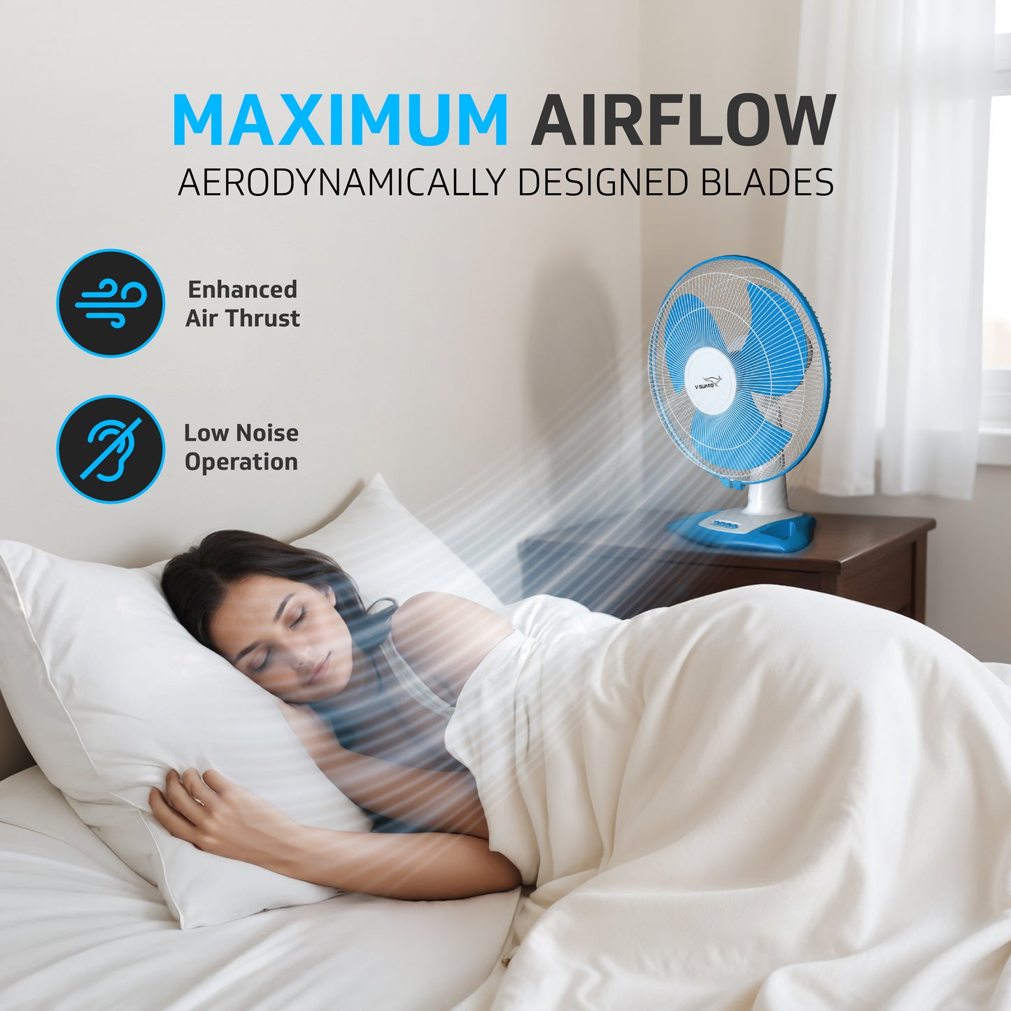 Gatimaan TF Ultra High Speed Table Fan, White Blue
