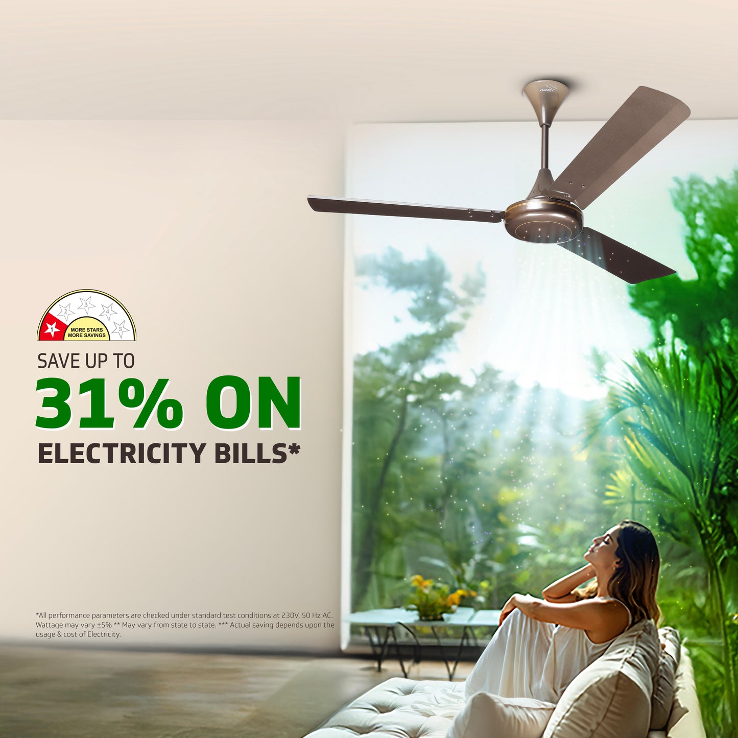 V-Guard Gatimaan Pro EC Ultra High-Speed Ceiling Fan for Home | 400 RPM | Aerodynamically Designed Blades | 1.2M Sweep | Pearl Brown