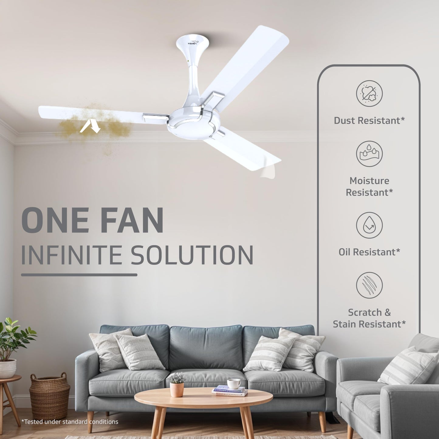 Exado Pro ES BLDC Ceiling Fan For Home, Anti Dust Coating, 5-Star Energy Saving, Remote Control, 100% Copper Motor, 1.2M (Pearl White Silver)