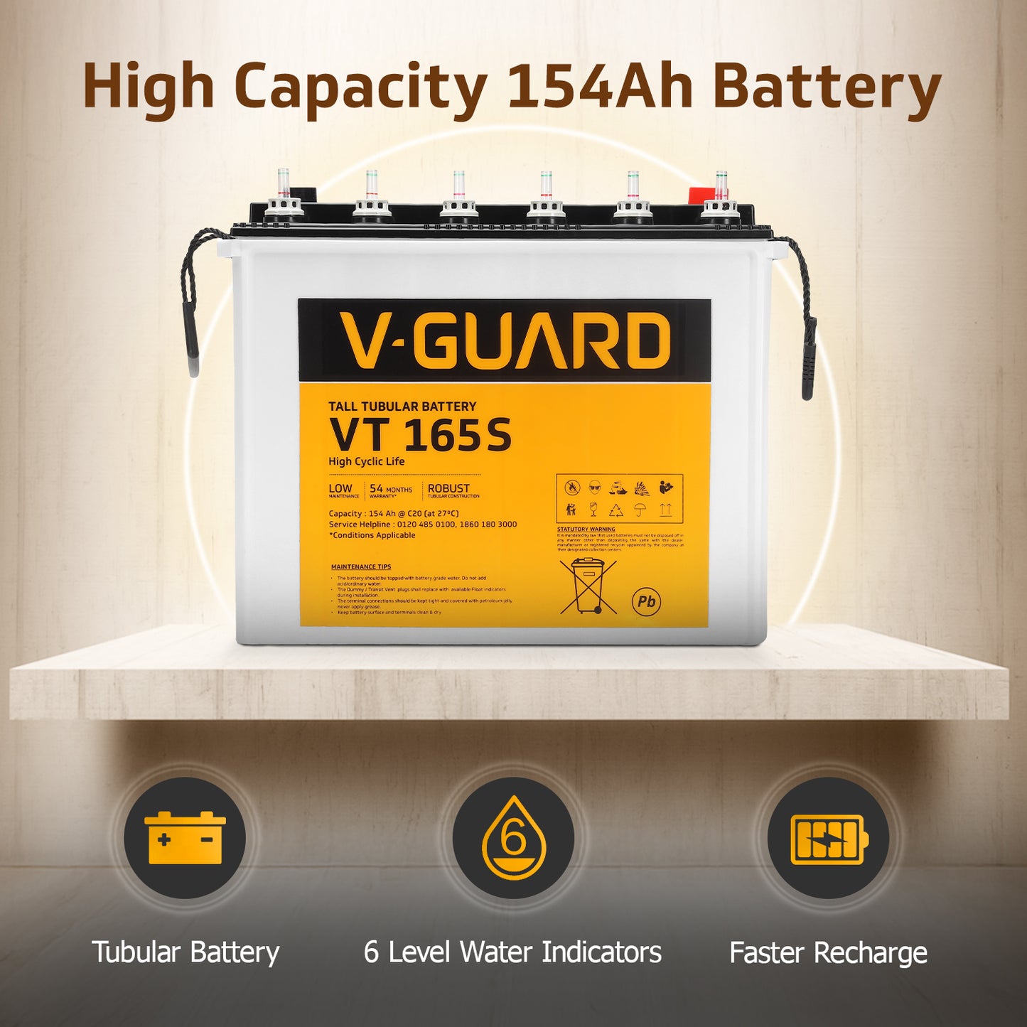 Aviolux 800 Square Wave Inverter + VT 165S Battery combo for Home, Office and Shops