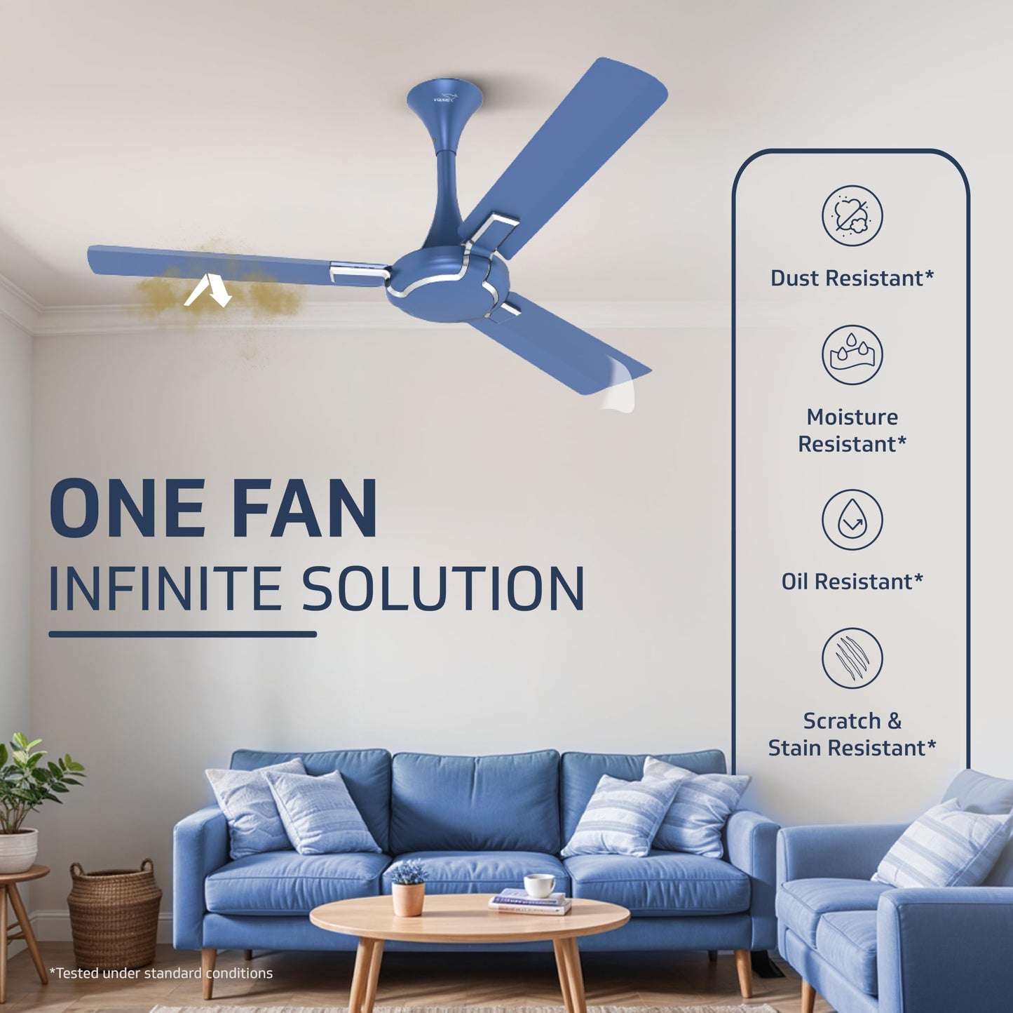 Exado Pro ES BLDC Ceiling Fan For Home, Anti Dust Coating, 5-Star Energy Saving, Remote Control, 100% Copper Motor, 1.2M (Riband Blue Matte)